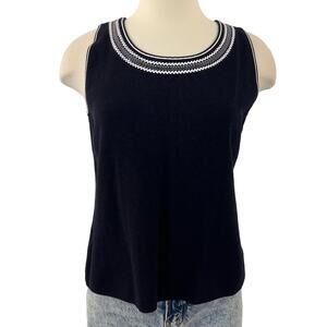 Escada Black Knit Tank Top Embroidered Scoop Neckline Sleeveless Size 42 (US 12)